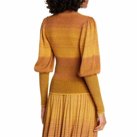 Ulla Johnson Dax Puff Sleeve Crew Neck Ribbed Metallic Ombre Gold Small - Picture 7 of 11